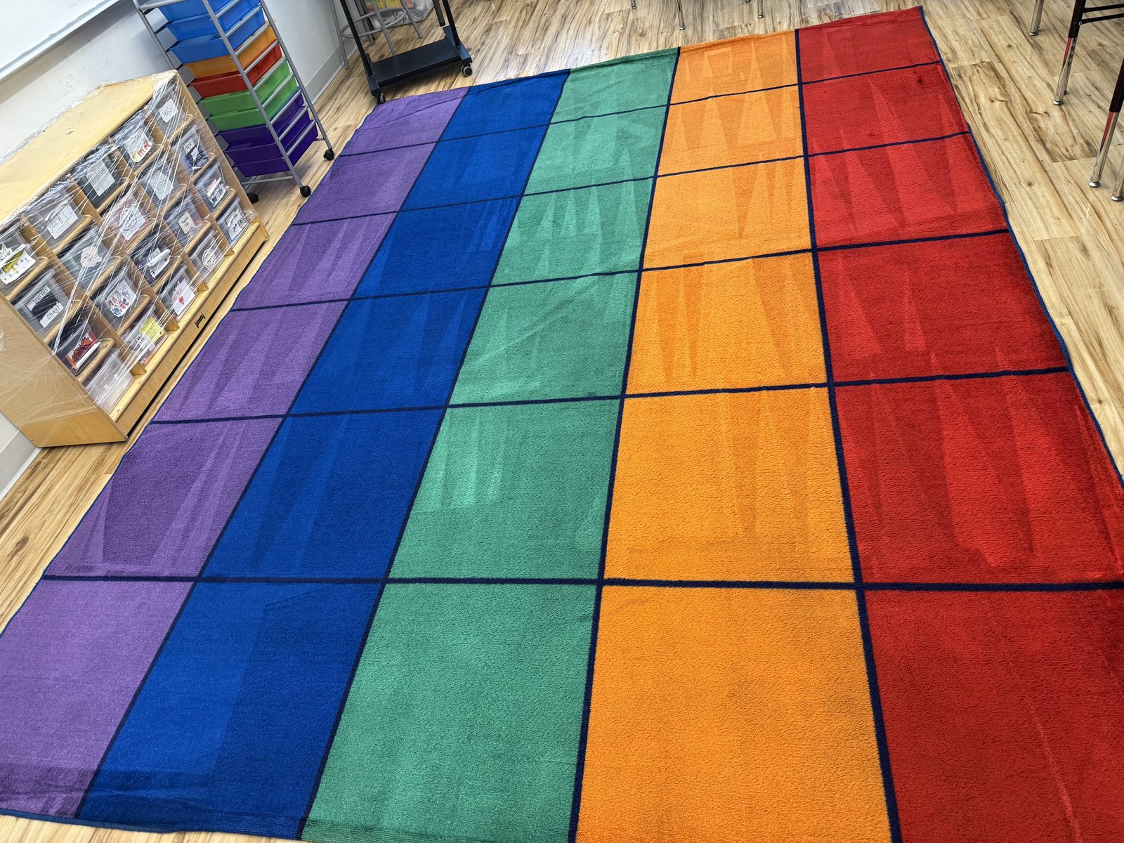 Large classroom area rug cleaned and restored